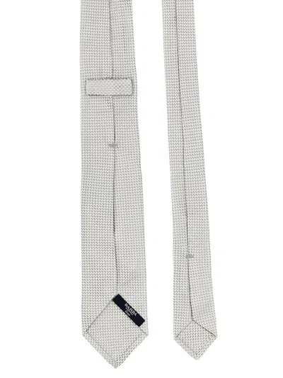 Barba Napoli Pointed Tip Slim Silk Tie With Textured Pattern In White