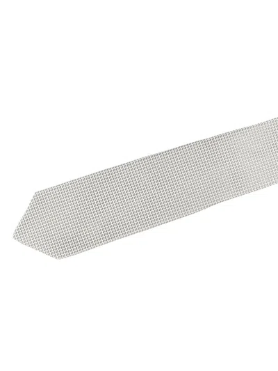 Barba Napoli Pointed Tip Slim Silk Tie With Textured Pattern In White