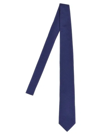 Barba Napoli Pointed Tip Slim Silk Tie With Textured Finish In Blue