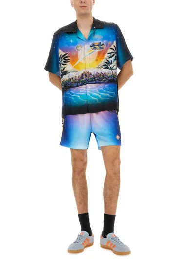 Casablanca Drawstring Elastic Waistband Football Shorts In Multicolour