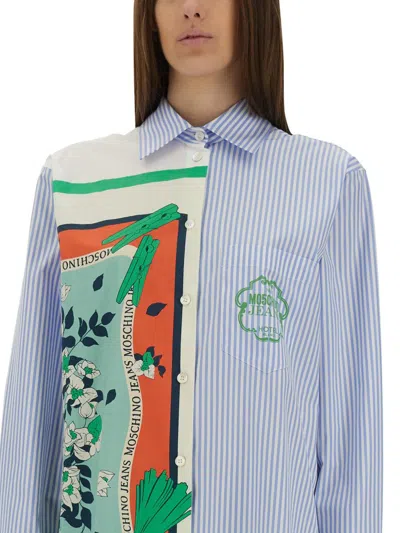 Moschino Jeans Cotton Chemise Dress In Baby Blue