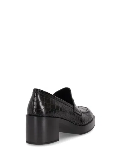 La Rose Black Leather Loafer Heels In Musgo