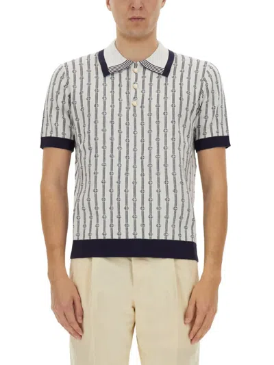 Casablanca White Polo With Classic Collar And All-over Logo Motif In Cotton Man In Multicolour