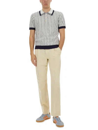 Casablanca White Polo With Classic Collar And All-over Logo Motif In Cotton Man In Multicolour