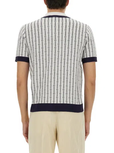 Casablanca White Polo With Classic Collar And All-over Logo Motif In Cotton Man In Multicolour