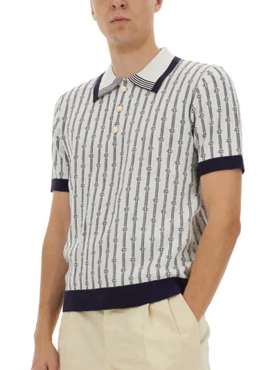Casablanca White Polo With Classic Collar And All-over Logo Motif In Cotton Man In Multicolour