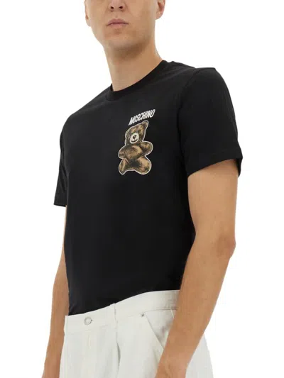 Moschino Black Cotton T-shirt With Bear Print In Black
