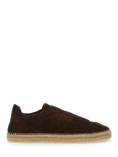Shop Zegna Leather Espadrille In Brown