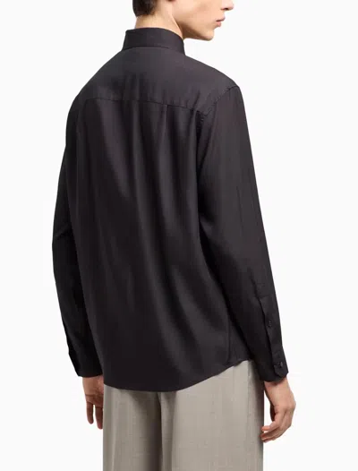 Emporio Armani Asv Lyocell Blend Shirt With Lily Print In Bristol Black/ Roast