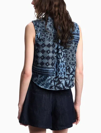 Emporio Armani All-over Print Denim Waistcoat In Blue Fancy