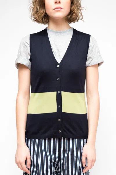 La Rose Blue V-neck Sleeveless Vest In Multicolor