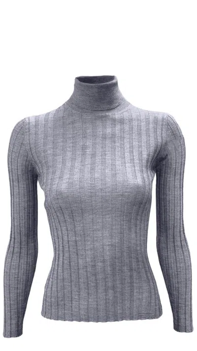 La Rose Grey High Neck Sweater In Grey