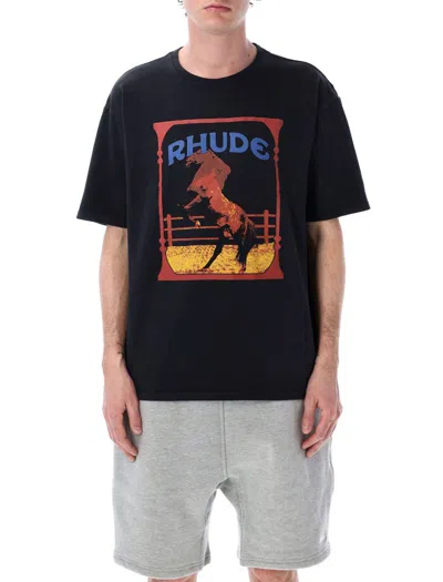 Rhude Cadre Noir Logo-print Cotton-jersey T-shirt In Vintage Black