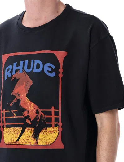 Rhude Cadre Noir Logo-print Cotton-jersey T-shirt In Vintage Black