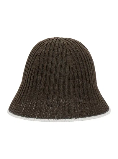 Brunello Cucinelli Brown Hat With Contrasting Hem And Ribbed Knit In Brown
