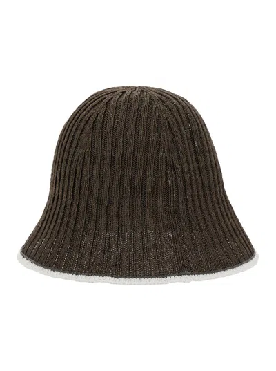 Brunello Cucinelli Brown Hat With Contrasting Hem And Ribbed Knit In Brown
