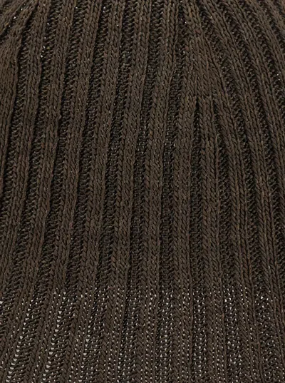 Brunello Cucinelli Brown Hat With Contrasting Hem And Ribbed Knit In Brown
