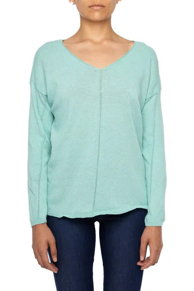 Astrid Women's Preppy V-neck Top In Aqua In Blue