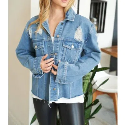 Shop White Birch Distressed Denim Jean Jacket In Blue