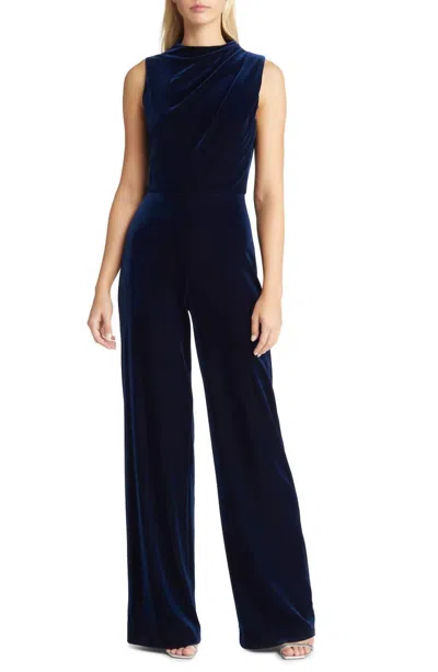 Black Halo Corrine Velvet Wide Leg Jumpsuit In Deep Wave In Multi