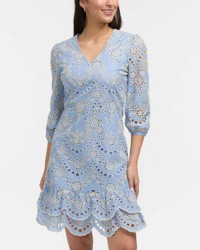 Ellen Tracy Women's Embroidered Eyelet V-neck Dress In Blue