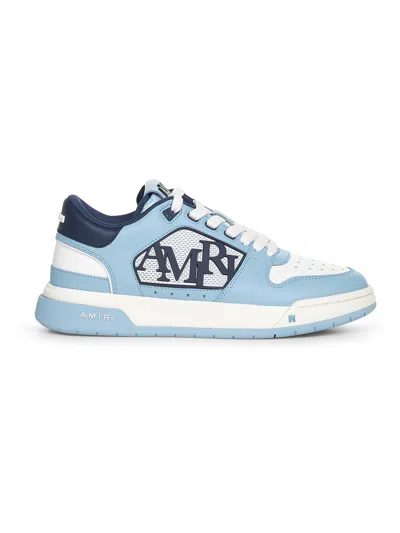 Amiri Light Blue Low Top Sneakers With Contrasting Logo Lettering In Cotton Man In Light Blue