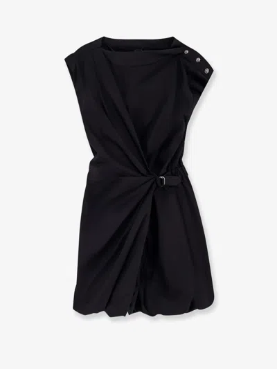 Pinko Cotton Dress With Pleated Skirt And Buttoned Shoulders In Black
