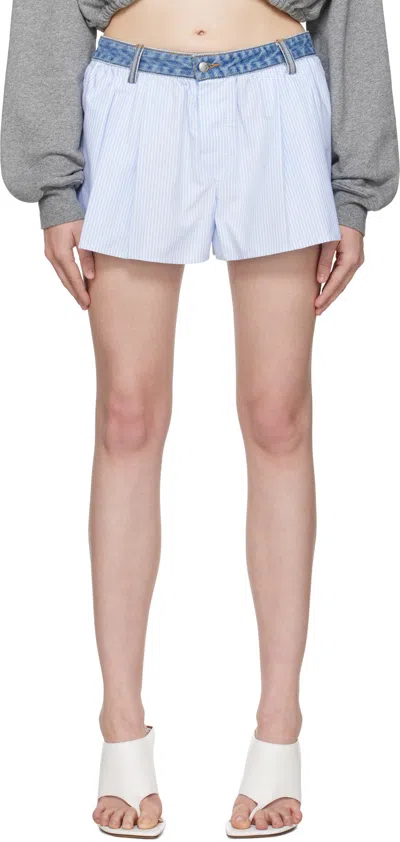 Alexander Wang T T By Alexander Wang Denim Elastic Waist Boxer Shorts In Oxford Blue/white