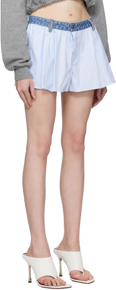 Alexander Wang T T By Alexander Wang Denim Elastic Waist Boxer Shorts In Oxford Blue/white