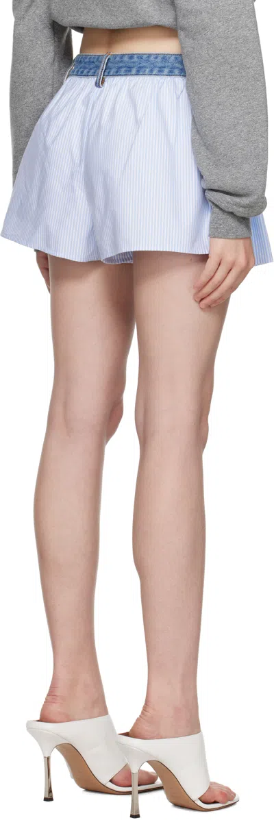 Alexander Wang T T By Alexander Wang Denim Elastic Waist Boxer Shorts In Oxford Blue/white