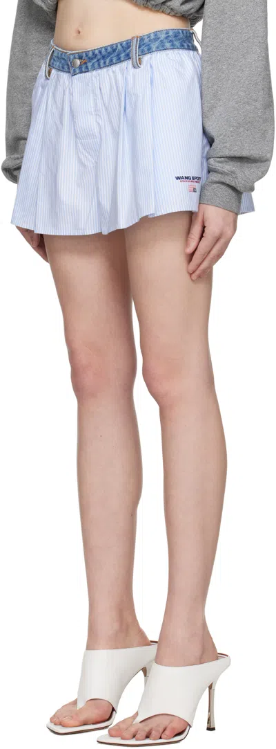Alexander Wang T T By Alexander Wang Denim Elastic Waist Boxer Shorts In Oxford Blue/white