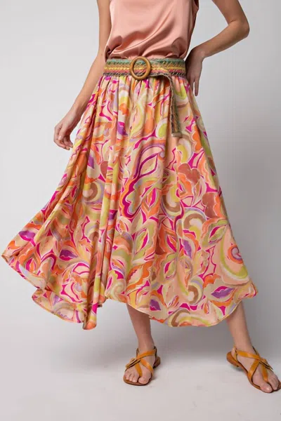 Easel Marble Printed Dull Satin Skirt In Magenta In Pink
