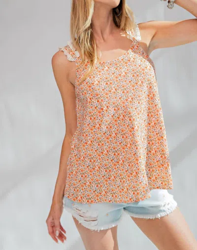 Easel Floral Lace Strap Top In Sunkist In Multi