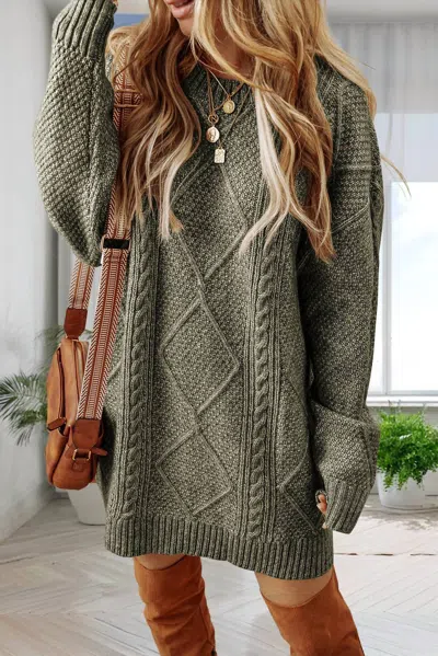 1 The Woman Cable Knit Sweater Dress In Mist Green In Multi