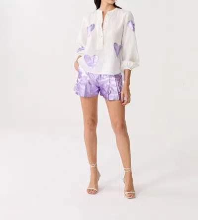 Lanhtropy Frida Metallic Linen Shorts In Violet In Purple