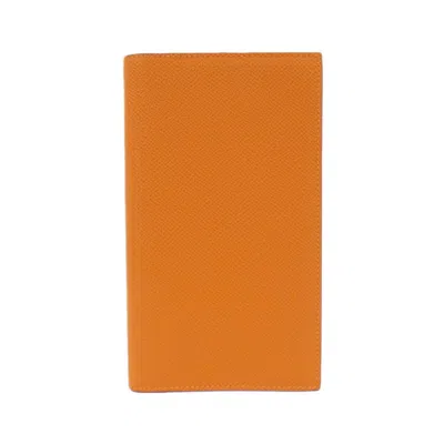 Pre-owned Hermes Vision Leather Wallet () In Orange