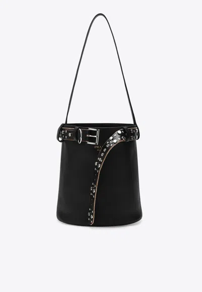Prada Studded Belt Leather Bucket Bag In Black