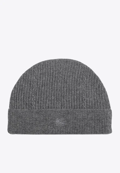 Etro Logo-embroidered Wool And Cashmere Beanie In Gray