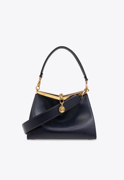 Etro Medium Vela Leather Shoulder Bag In Navy