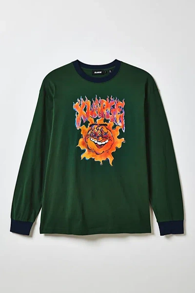 Xlarge Burning Graphic Long Sleeve Tee In Green, Men's At Urban Outfitters In Green