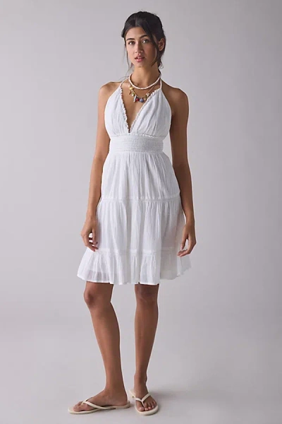Urban Outfitters Kimchi Blue Phoebe Cotton Open-back Halter Mini Dress In White, Women's At  In White