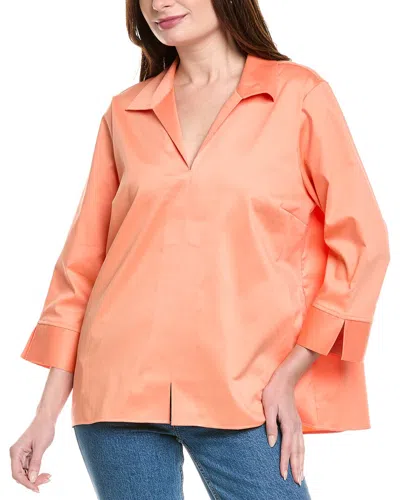 Foxcroft Agnes Three-quarter Sleeve Cotton Blend Popover Top In Orange