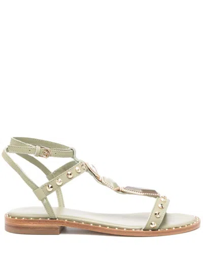 Ash Strappy Green Sandals With Gemstone Embellishments In Green