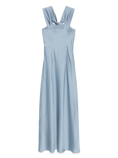 D Exterior D.exterior Blue Long Dress With Draped Detailing In Blue