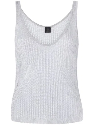 Shop Pinko 'noha' Silver-tone Knit Top In Grey