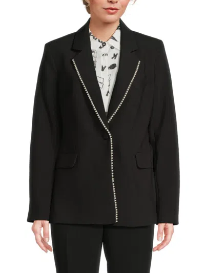 Karl Lagerfeld Women's Embellished Lapel Single-breasted Blazer In Black