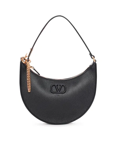 Valentino Garavani Valentino Half-moon Leather Shoulder Bag With Chain Strap In Black
