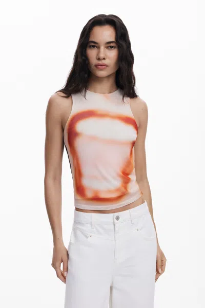 Desigual Sleeveless Boca T-shirt In Brown