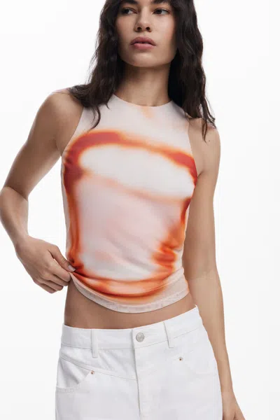 Desigual Sleeveless Boca T-shirt In Brown