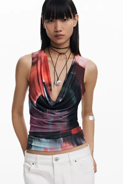 Desigual Draped Neckline T-shirt In Red